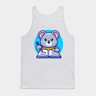 Cute mouse writing on book with pencil cartoon Tank Top